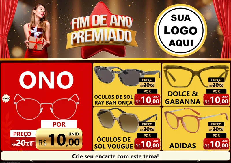 Modelo de Encarte para Encarte A4 Horizontal com o tema Fim de Ano Premiado para Óticas