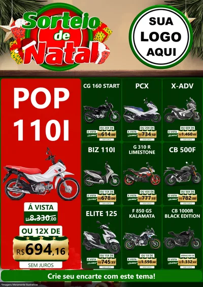 Modelo de Encarte para Encarte A4 Vertical com o tema Sorteio de Natal para Concessionaria de Motos
