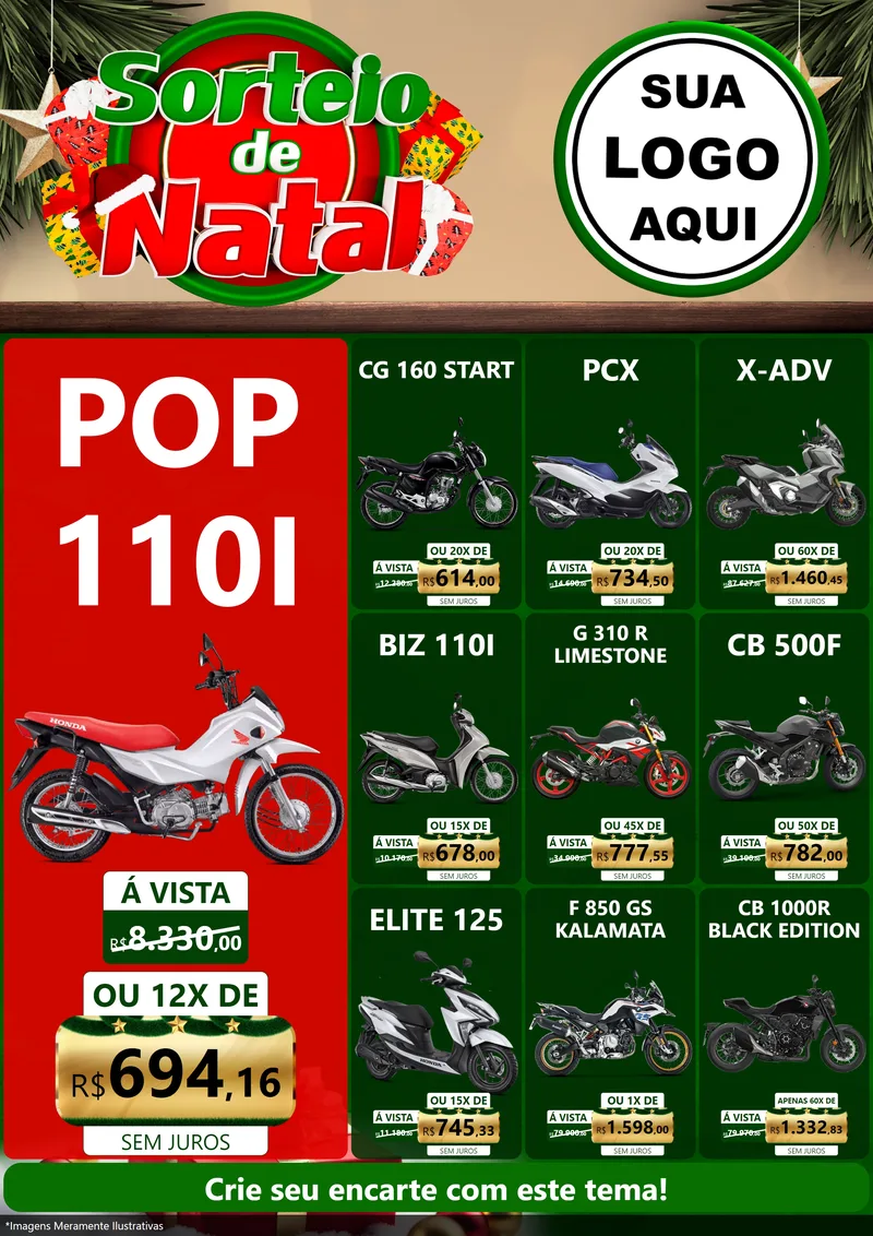 Modelo de Encarte para Encarte A4 Vertical com o tema Sorteio de Natal para Concessionaria de Motos
