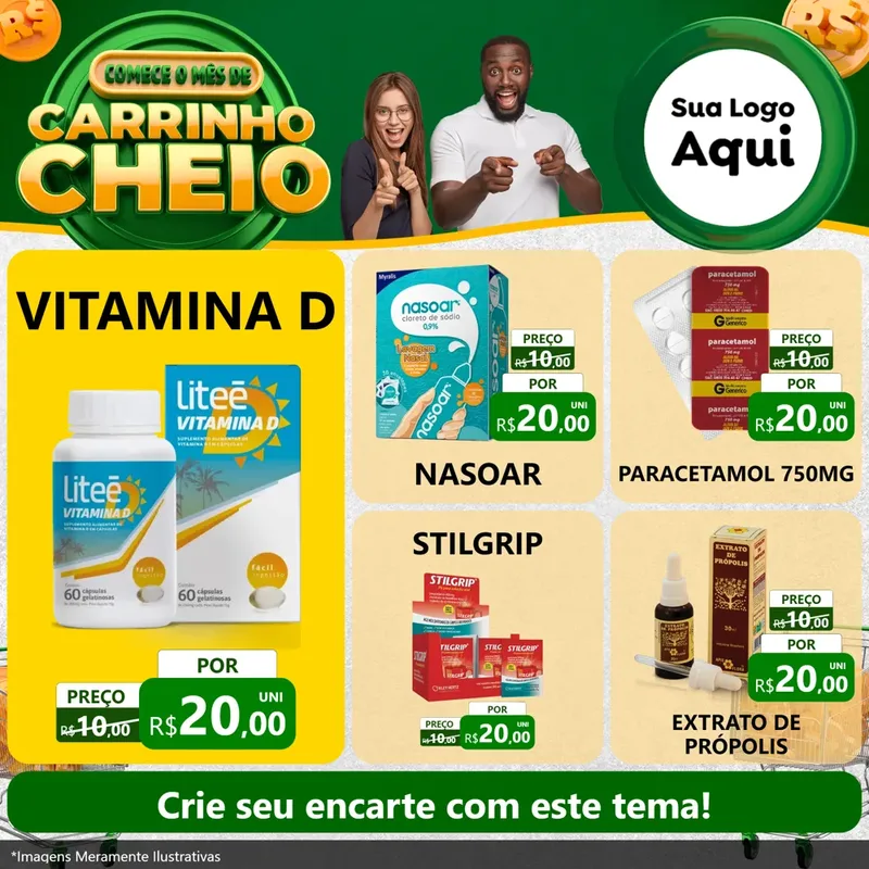 Modelo de Rede Social para Feed Facebook com o tema Carrinho Cheio para Farmácia