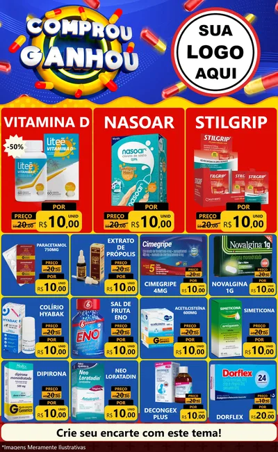 Modelo de Encarte para Encarte Grande com o tema Comprou Ganhou - Farmácia para Farmácia