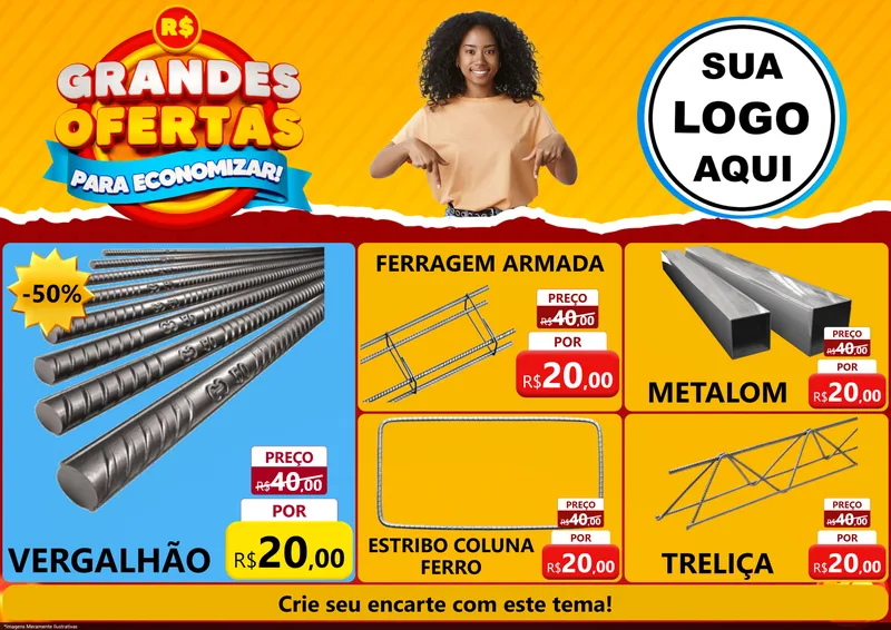 Modelo de Encarte para Encarte A4 Horizontal com o tema Grandes Ofertas Para Economizar! para Ferragens