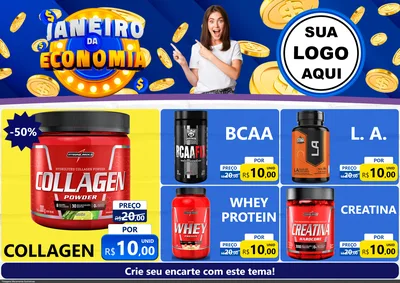Modelo de Encarte para Encarte A4 Horizontal com o tema Janeiro da Economia para Suplementos alimentares