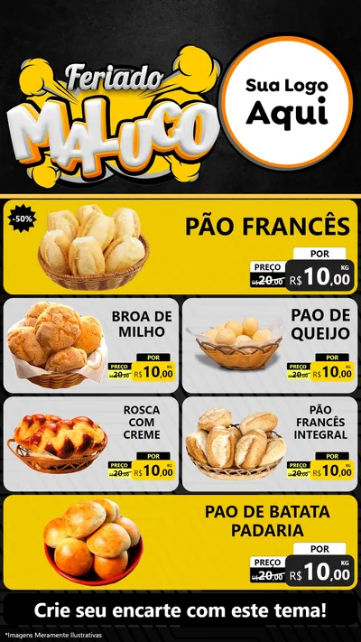 Modelo de TV para TV Vertical com o tema Feriado Maluco para Padaria