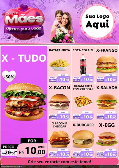 Modelo de Encarte para Encarte A4 Vertical com o tema Dia das Mães Ofertas para Você! para Hamburgueria