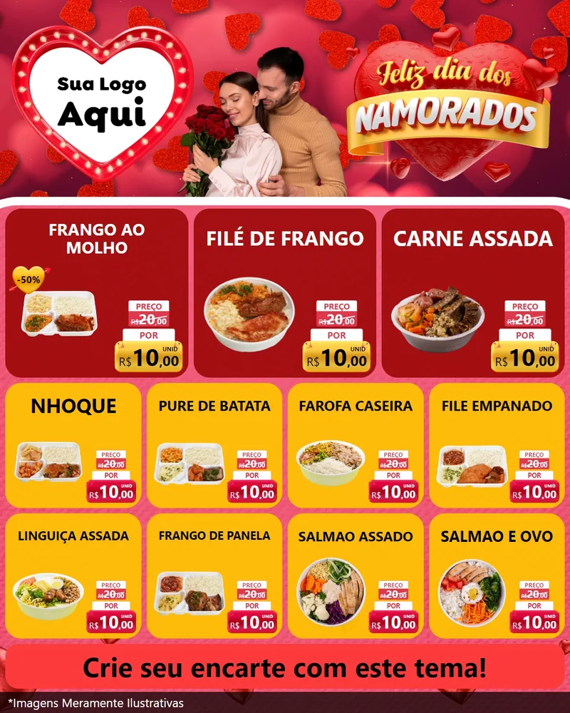 Modelo de Rede Social para Feed Instagram com o tema Feliz Dia Dos Namorados para Restaurante