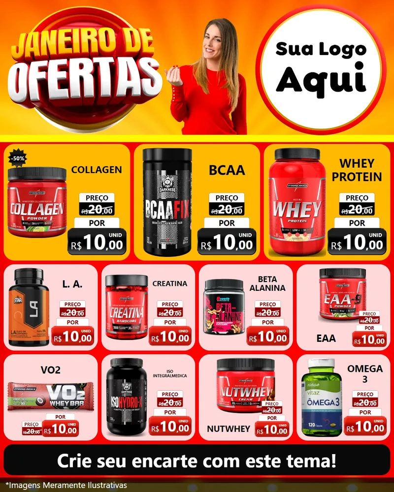 Modelo de Rede Social para Feed Instagram com o tema Janeiro de Ofertas para Suplementos alimentares
