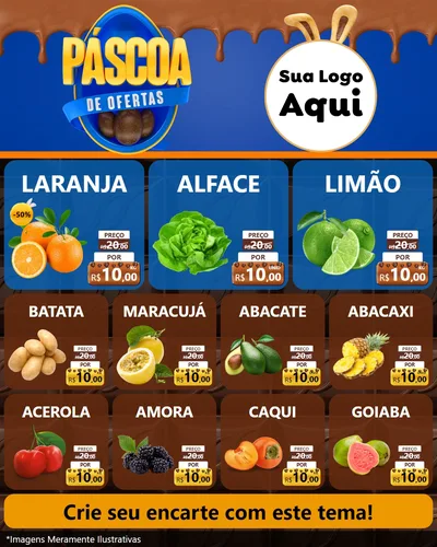 Modelo de Rede Social para Feed Instagram com o tema Páscoa de Ofertas para Hortifrúti