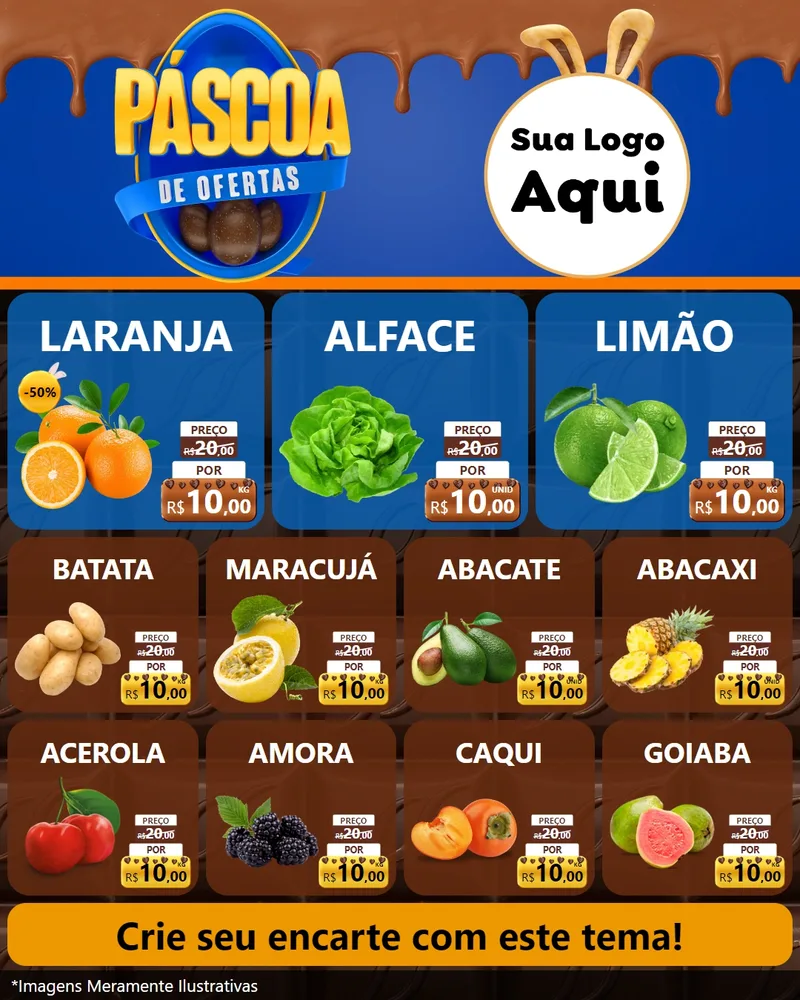 Modelo de Rede Social para Feed Instagram com o tema Páscoa de Ofertas para Hortifrúti