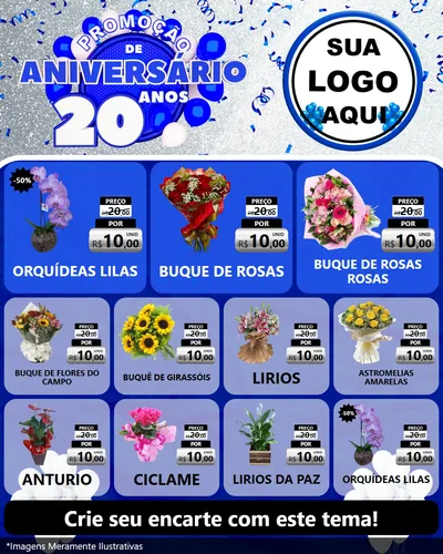 Modelo de Rede Social para Feed Instagram com o tema Promoção de Aniversário - 20 Anos para Floricultura e jardim