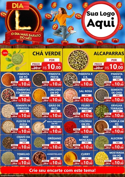 Modelo de Encarte para Encarte A4 Vertical com o tema Dia L - O Dia Mais Barato Do Mês para Produtos Naturais