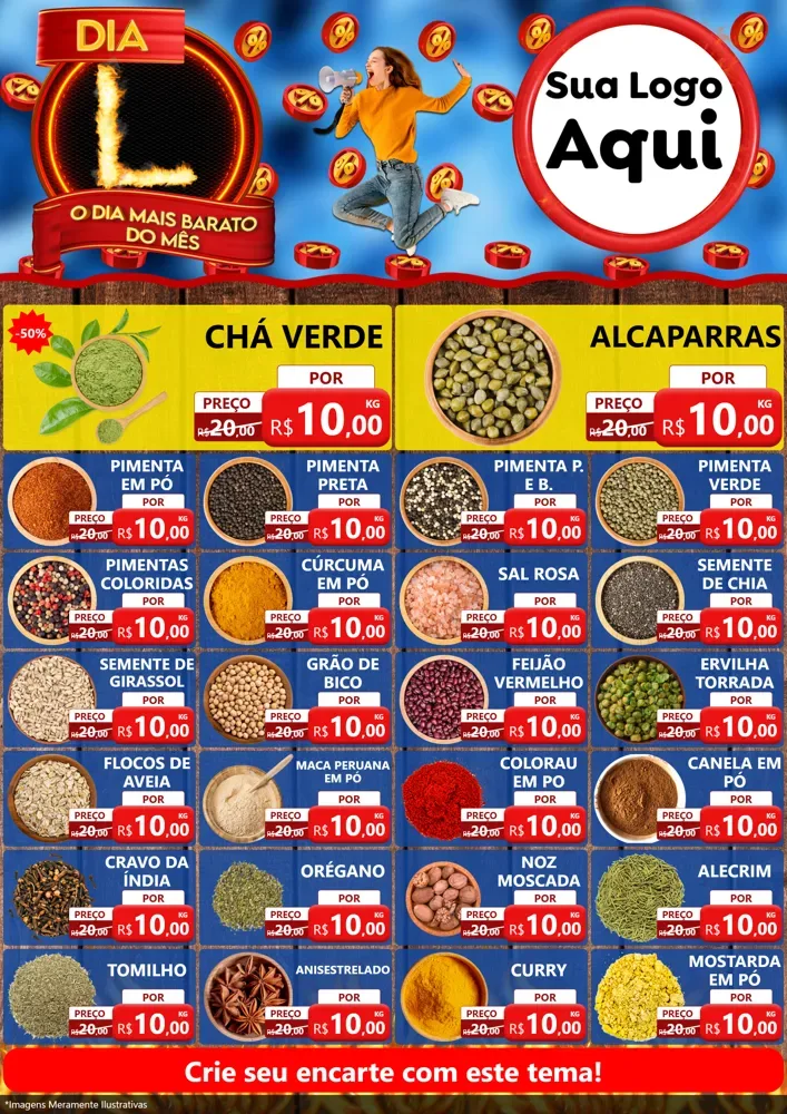 Modelo de Encarte para Encarte A4 Vertical com o tema Dia L - O Dia Mais Barato Do Mês para Produtos Naturais