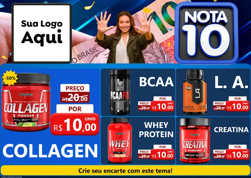 Modelo de Encarte para Encarte A4 Horizontal com o tema Nota 10 para Suplementos alimentares