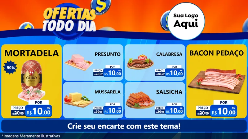 Modelo de TV para TV Horizontal com o tema Ofertas Todo Dia para Frios e Laticínios
