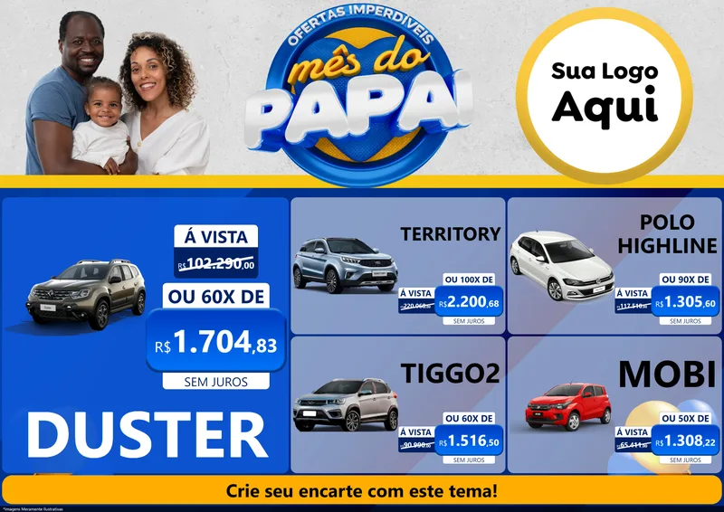 Modelo de Encarte para Encarte A4 Horizontal com o tema Ofertas Imperdíveis Mês Do Papai para Concessionaria de Carros