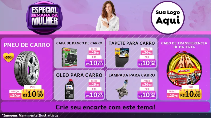 Modelo de TV para TV Horizontal com o tema Especial Semana da Mulher para Auto peças