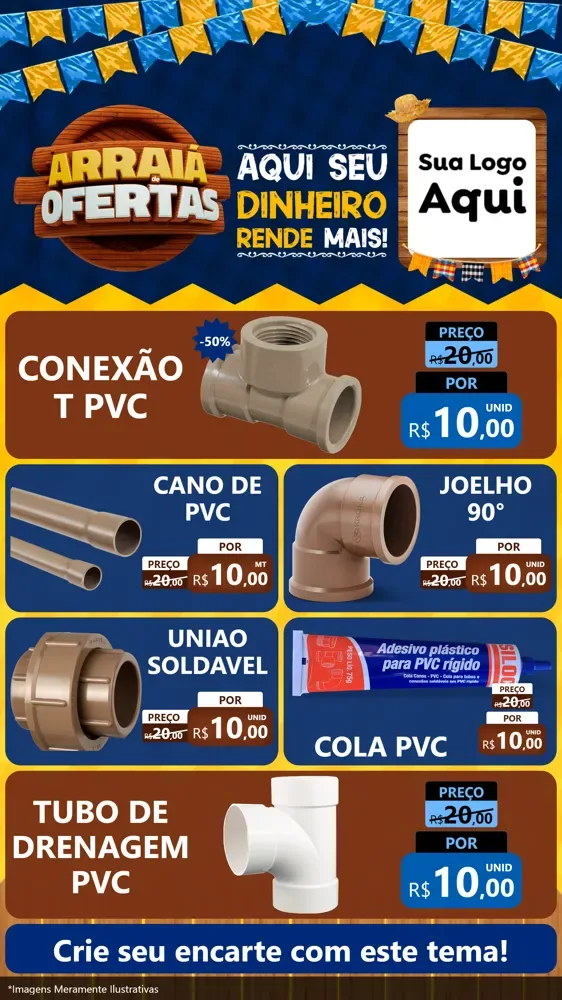 Modelo de TV para TV Vertical com o tema Arraiá de Ofertas - Junina para Tubos e conexões