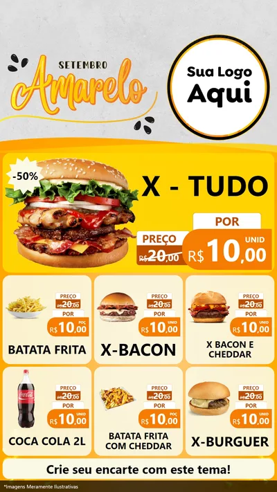 Modelo de Rede Social para Stories com o tema Setembro Amarelo para Hamburgueria