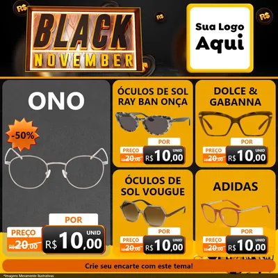 Modelo de Rede Social para Feed Facebook com o tema Black November para Óticas
