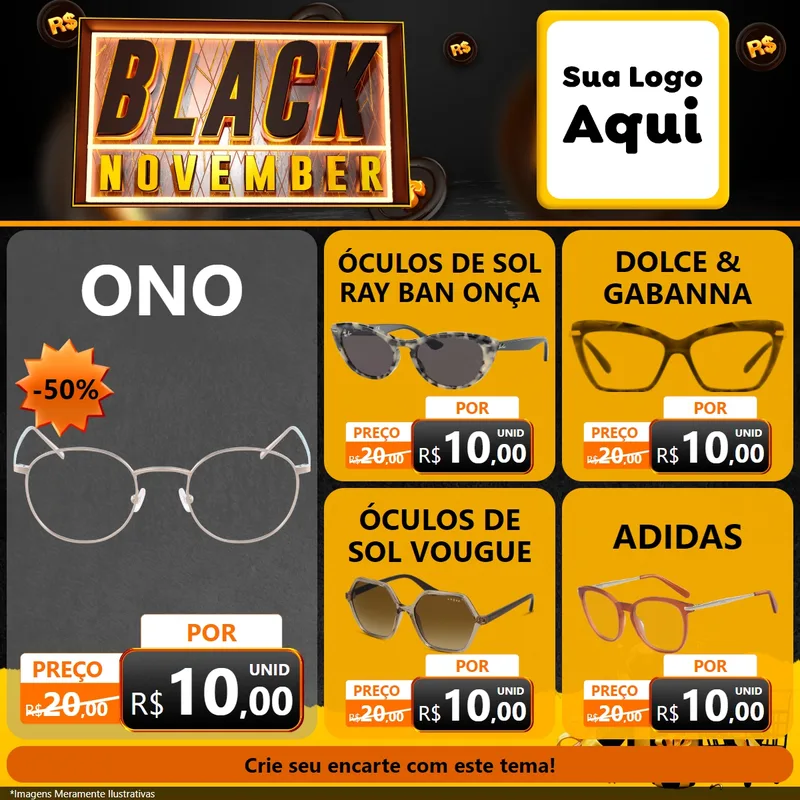 Modelo de Rede Social para Feed Facebook com o tema Black November para Óticas