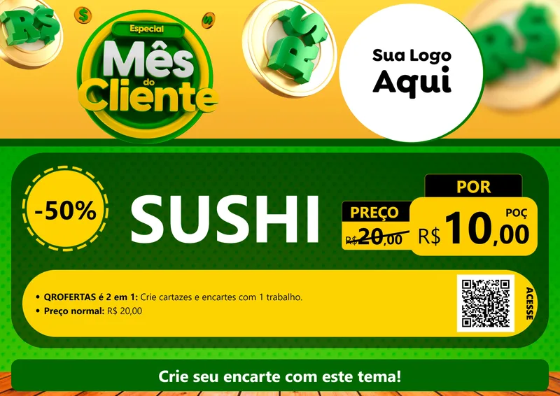 Modelo de Cartaz para Cartaz A4 Horizontal com o tema Especial Mês do Cliente para Comida japonesa