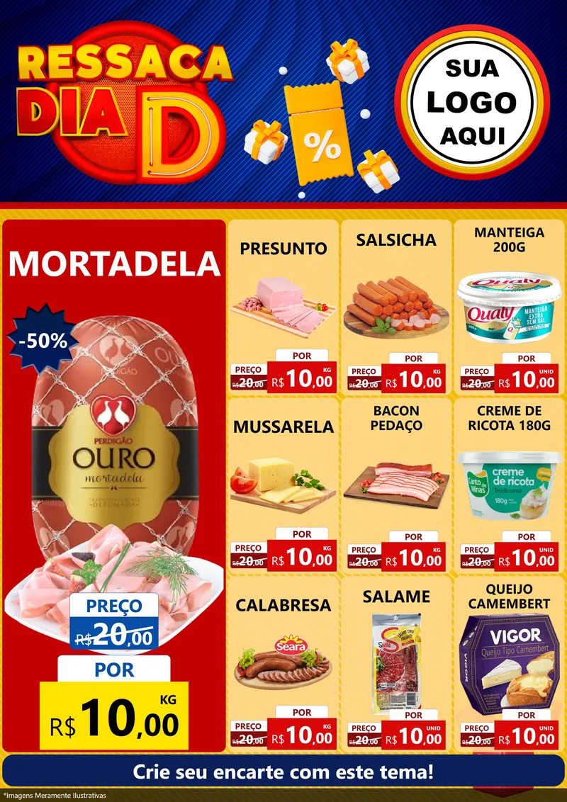Modelo de Encarte para Encarte A4 Vertical com o tema Ressaca Dia D para Frios e Laticínios