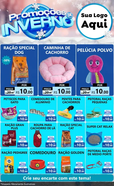Modelo de Encarte para Encarte Grande com o tema Promoções de Inverno para Pet Shop