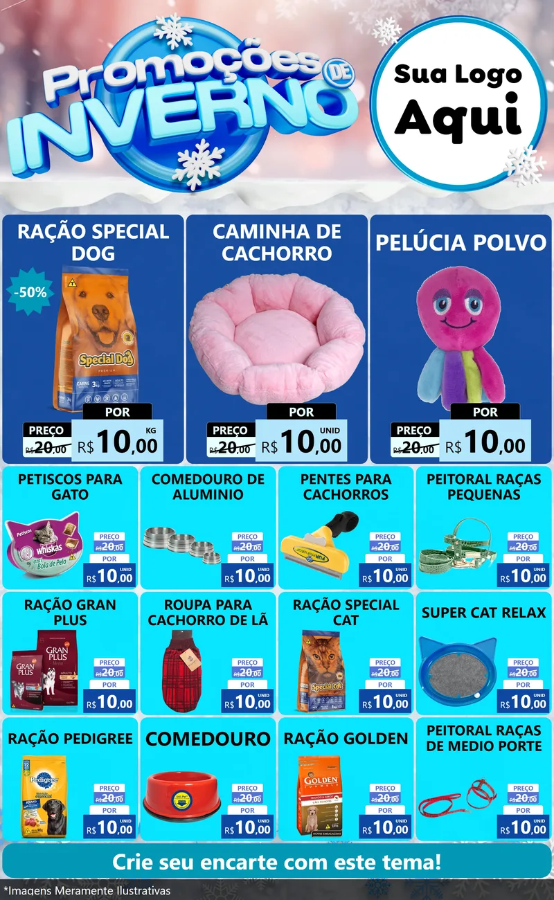 Modelo de Encarte para Encarte Grande com o tema Promoções de Inverno para Pet Shop