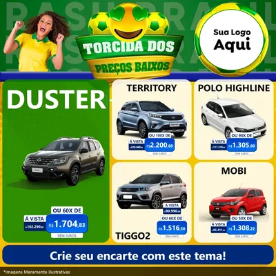 Modelo de Rede Social para Feed Facebook com o tema Torcida dos Preços Baixos - Copa para Concessionaria de Carros