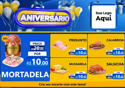 Modelo de Encarte para Encarte A4 Horizontal com o tema Aniversário para Frios e Laticínios