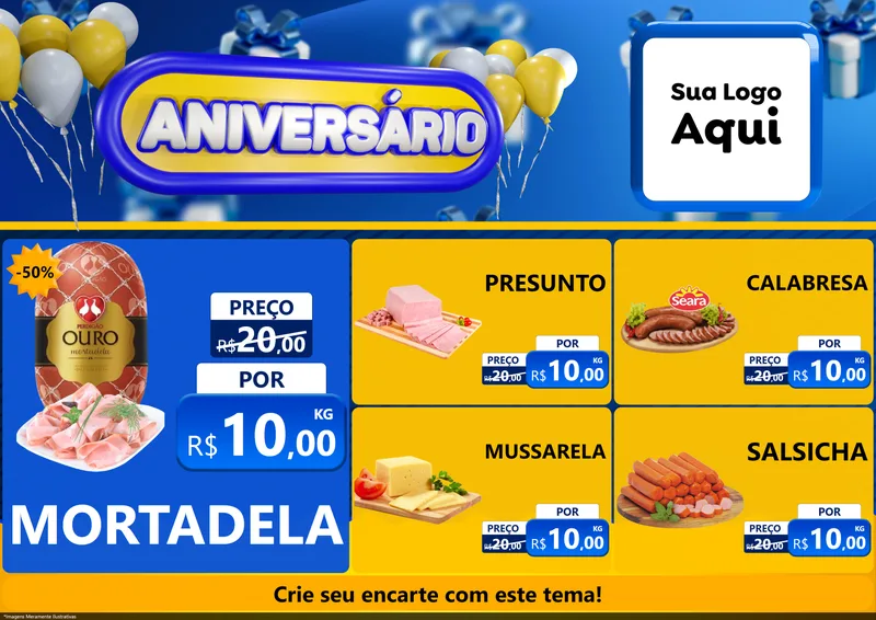 Modelo de Encarte para Encarte A4 Horizontal com o tema Aniversário para Frios e Laticínios
