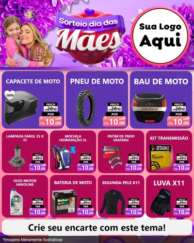 Modelo de Rede Social para Feed Instagram com o tema Sorteio Dia das Mães para Moto peças