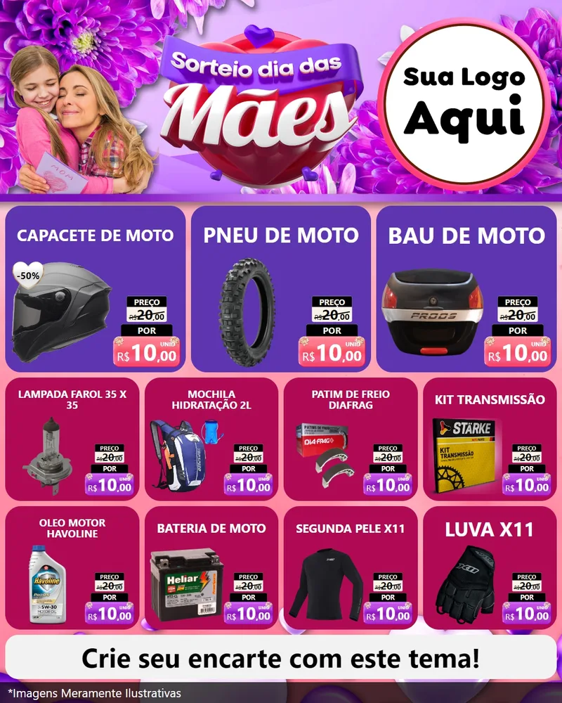 Modelo de Rede Social para Feed Instagram com o tema Sorteio Dia das Mães para Moto peças