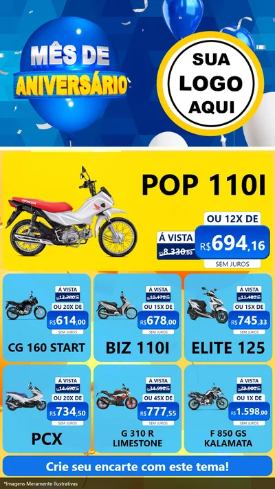 Modelo de Rede Social para Stories com o tema Mês de Aniversário para Concessionaria de Motos