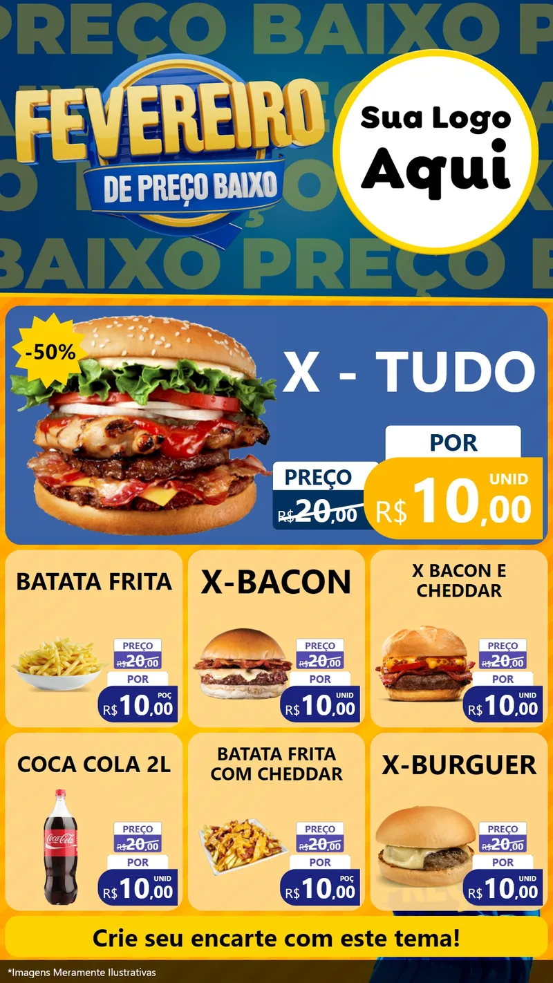 Modelo de Rede Social para Stories com o tema Fevereiro de Preço Baixo para Hamburgueria