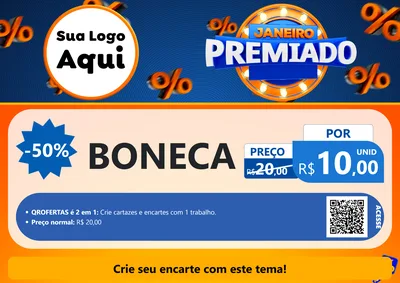 Modelo de Cartaz para Cartaz A4 Horizontal com o tema Janeiro Premiado para Brinquedos