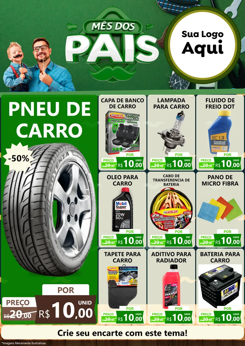 Modelo de Encarte para Encarte A4 Vertical com o tema Mês dos Pais para Auto peças