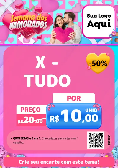 Modelo de Cartaz para Cartaz A4 Vertical com o tema Semana dos Namorados para Hamburgueria