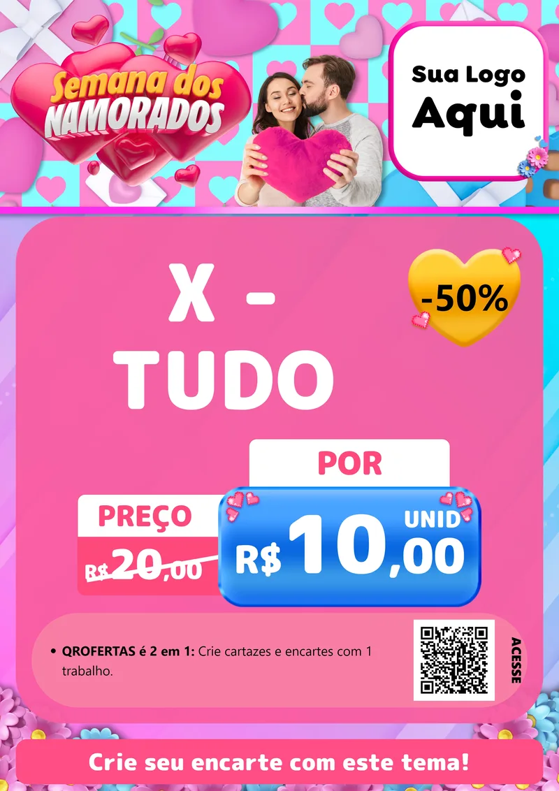 Modelo de Cartaz para Cartaz A4 Vertical com o tema Semana dos Namorados para Hamburgueria