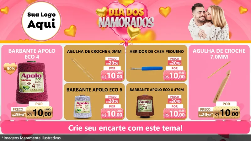 Modelo de TV para TV Horizontal com o tema Dia dos Namorados para Armarinho e Aviamentos