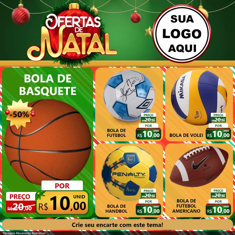 Modelo de Rede Social para Feed Facebook com o tema Ofertas de Natal para Artigos Esportivos