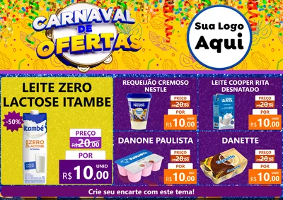Modelo de Encarte para Encarte A4 Horizontal com o tema Carnaval de Ofertas para Frios e Laticínios