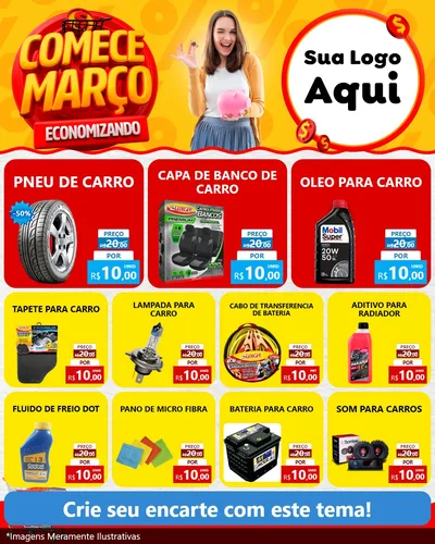 Modelo de Rede Social para Feed Instagram com o tema Comece Março Economizando para Auto peças