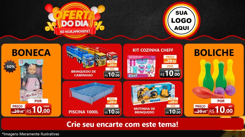 Modelo de TV para TV Horizontal com o tema Oferta do Dia - Só hoje, Aproveite! para Brinquedos