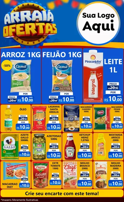 Modelo de Encarte para Encarte Grande com o tema Arraiá de Ofertas - Junina para Supermercado