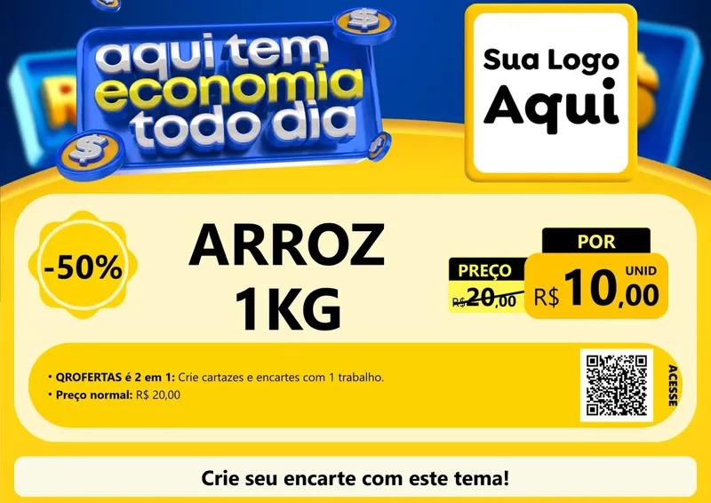 Modelo de Cartaz para Cartaz A4 Horizontal com o tema Aqui Tem Economia Todo Dia para Supermercado