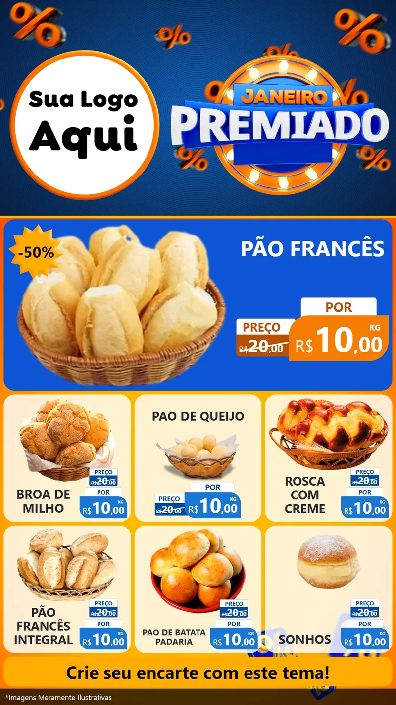Modelo de Rede Social para Stories com o tema Janeiro Premiado para Padaria