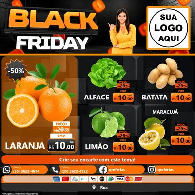 Modelo de Rede Social para Feed Facebook com o tema Black Friday para Hortifrúti