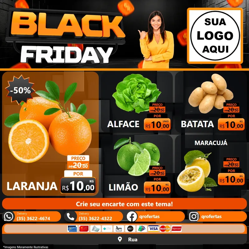 Modelo de Rede Social para Feed Facebook com o tema Black Friday para Hortifrúti
