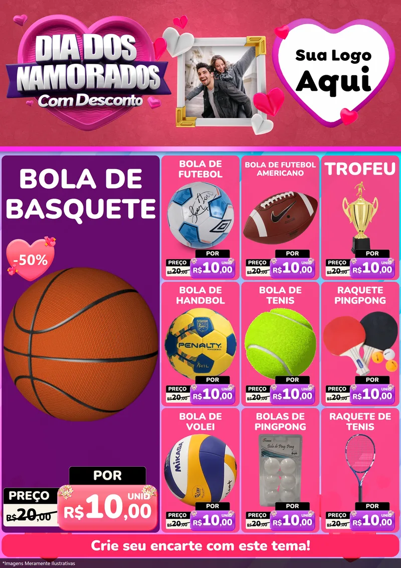 Modelo de Encarte para Encarte A4 Vertical com o tema Dia Dos Namorados Com Desconto para Artigos Esportivos